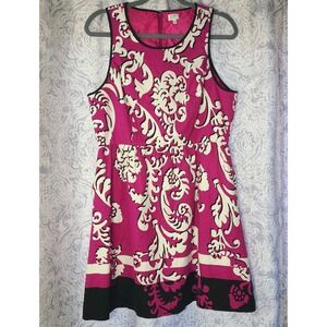 Crown & Ivy Pink Fit & Flare Dress Size 10 Lined Sleeveless Zip Back EUC Preppy
